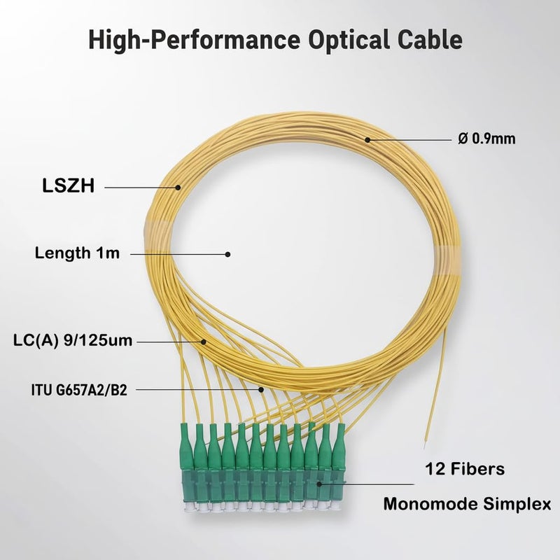 Elfcam ® - 12-Fiber Single Mode LCA Pigtail 9/125um OS2, Yellow (LCA Yellow) - Image 2